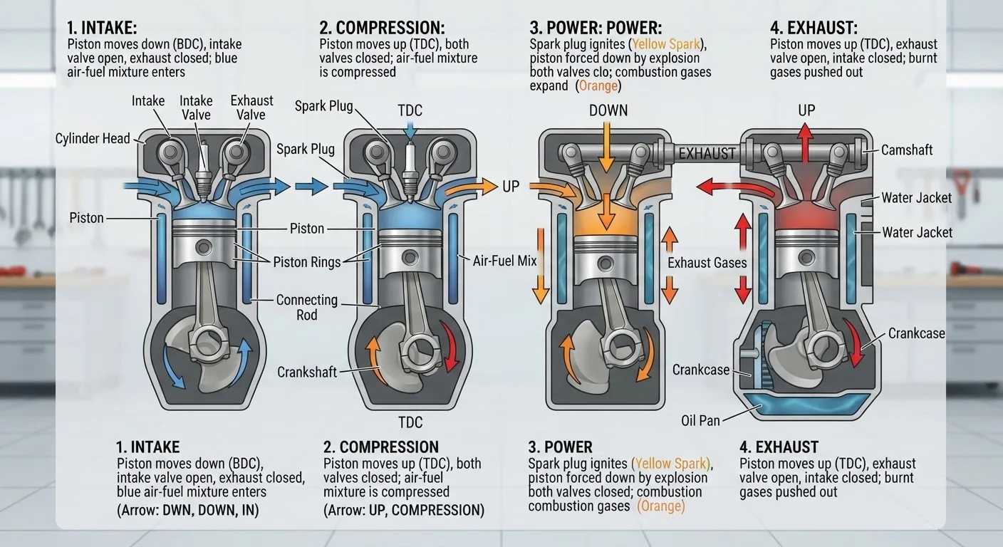 How a Four-Stroke Engine Turns Gasoline Into Motion